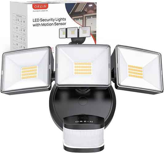 OREiN 10000LM Flood Lights Outdoor, 180°/75FT Motion Sensor Outdoor Lights 4 Modes Dimmable Dusk to Dawn Floodlights IP65 Waterproof for 8000SQ.FT Area for Big Patio, Driveway, Black (Hardwired)