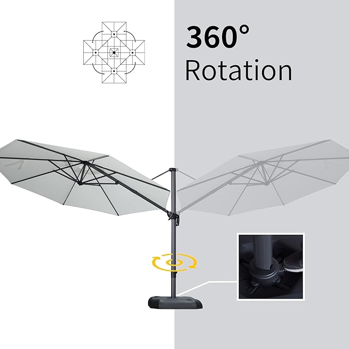 PURPLE LEAF 11 Feet Patio Umbrella with Base Outdoor Cantilever Round Umbrella Aluminum Offset Umbrella with 360-degree Rotation for Garden Deck Pool Patio Light White