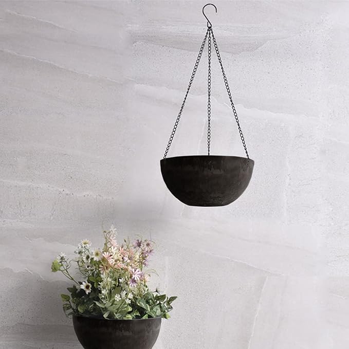 DEAYOU 2 Pack Resin Hanging Planters for Indoor Plants, 10" Hanging Flower Pots with Drainage Holes, Hanging Baskets with Chain and Hook for Garden, Outdoor, Balcony Decor (Marble Pattern)