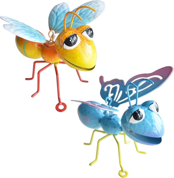 GIFTME 5 Garden Decor Bee and Butterfly,Metal Outdoor Decorations for Garden, Set of 2 Metal Yard Art-Perfect Garden Lover Gifts