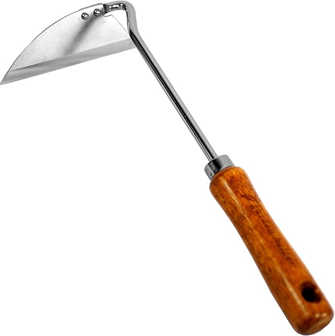 Japanese Weeding Tool Nejiri Gama Weeding Hoe Sharp Japanese Steel with Wood Handle, Nejiri Gama Weeding Sickle, Made in Japan, Hand Weeder Tool for Garden, Silver