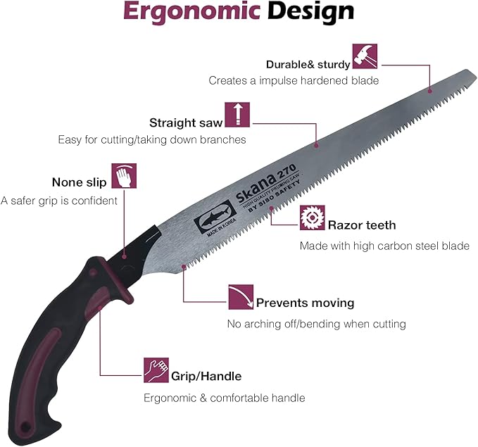 CustomGrips Professional 10.5 Inch Handle Saw, Ideal for Pruning, Horticulture, Tree Trimming, Camping, Gardening, Carpentry with Study High Plated Blade, Replaceable. [Carry Case Included] Large
