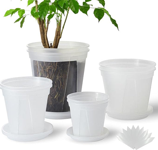 Large Clear pots for Plants,8 Sets 5/6/7/8 inch Thick Plastic Nursery pots for Plants with Drainage Holes for Monstera Plant Live,Succulents etc - Indoor and Outdoor use
