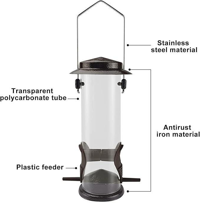 MIXXIDEA Wild Bird Feeders for Outdoors Hanging 2 Pack Stainless Steel Tube Bird Feeder, Water Resistant Finch Bird Feeder for Garden Backyard Decoration Attractive Metal Thistle Feeder (Coffee)