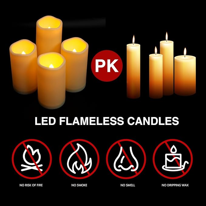 Flickering Flameless LED Candles with 10-Key Remote & Timer, Waterproof Outdoor Indoor f Battery Operated Candles for Home/Wedding/Festival Décor Set of 9 (D3 x H5.5) Ivory
