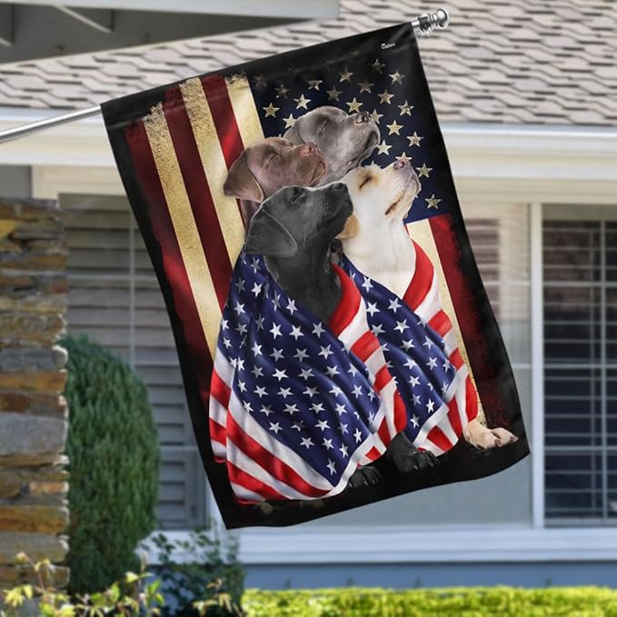 FLAGWIX Patriot American Dog Flags - Four Labrador Retriever Dogs Double Sided Flag - 4th of July Decorations for Home, Outside, House Flag 30x40 Heavy Duty Canvas, Decorative Indoor Outdoor Flag