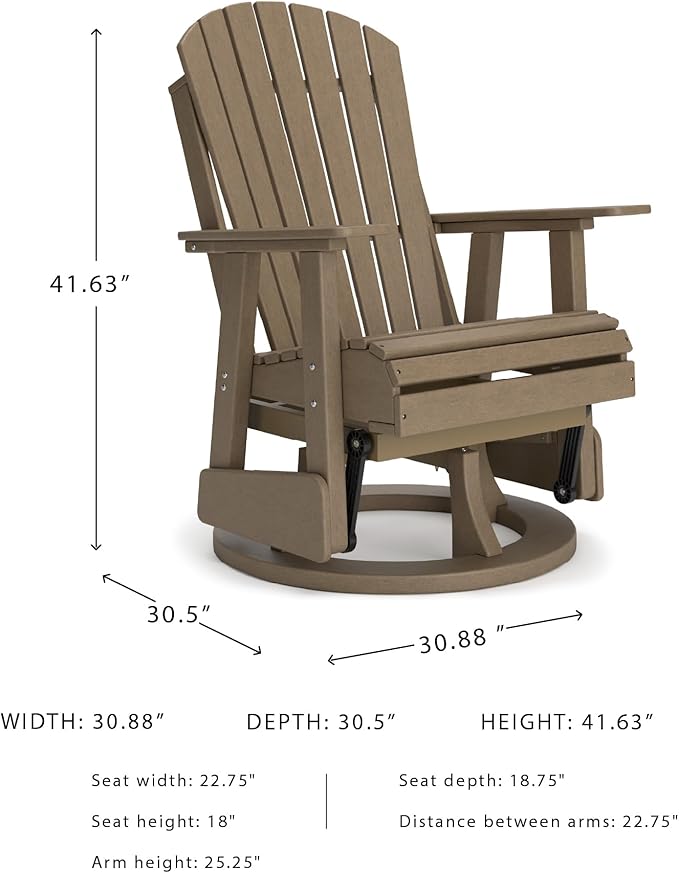Signature Design by Ashley Hyland Wave Casual Weather Resistant HDPE Outdoor Swivel Glider Chair, Light Brown
