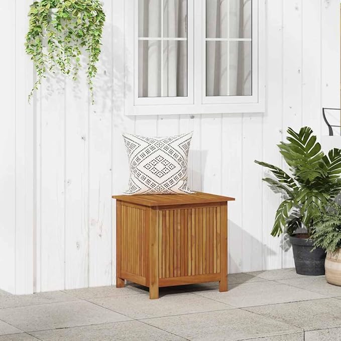 vidaXL Wooden Deck Box - Outdoor Teak Storage Chest, Ideal for Patio Furniture Cushions, Pool Accessories, Garden Tools - Water-Resistant Bag Inside - 23.6''x19.7''x22.8'', Solid Acacia Wood