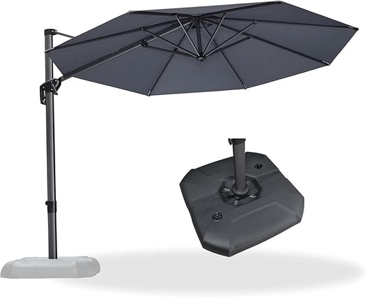 PURPLE LEAF 10 Feet Patio Umbrella with Base Outdoor Cantilever Round Umbrella Aluminum Offset Umbrella with 360-degree Rotation for Garden Deck Pool Patio Light Grey
