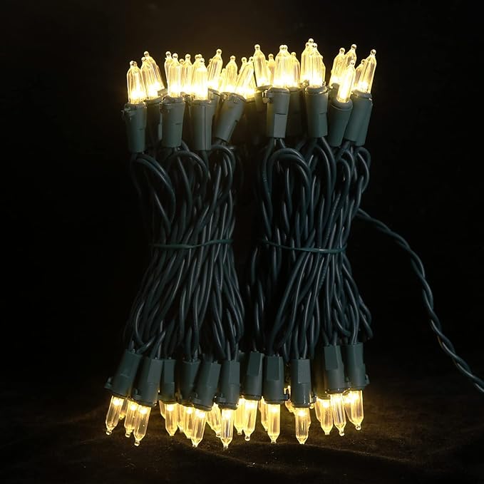 MULTI-SPARKING White Christmas LED Lights - 2 Pack 100 Count Warm White Holiday String Lights for Tree, Party, Wedding, Indoor and Outdoor Use, 2 Sets 33 Feet Green Wire, UL Certified, Connectable