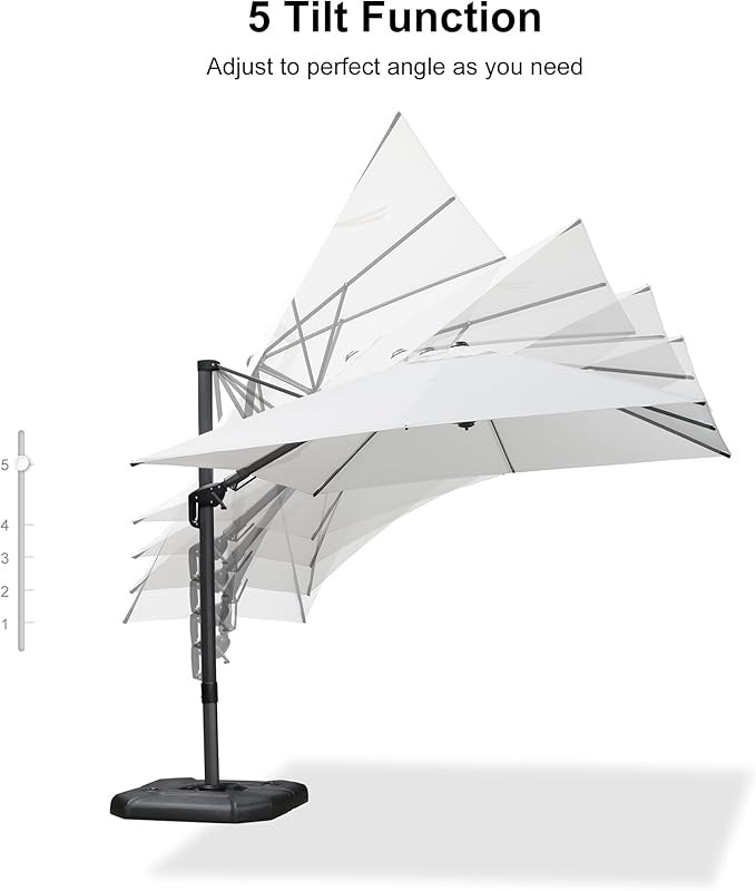 PURPLE LEAF 9.8' X 9.8' Patio Umbrella with Base Outdoor Cantilever Swivel Square Umbrella with Tilt Aluminum Offset Umbrella with 360-degree Rotation for Garden Deck Pool Patio White