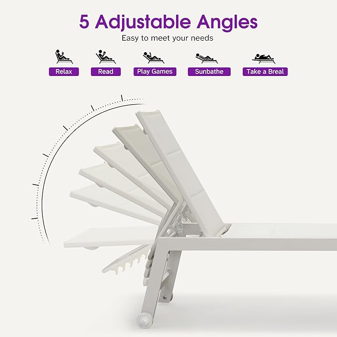 PURPLE LEAF Lounge Chair Pool Chaise Lounge Outdoor Cream 2 Sets