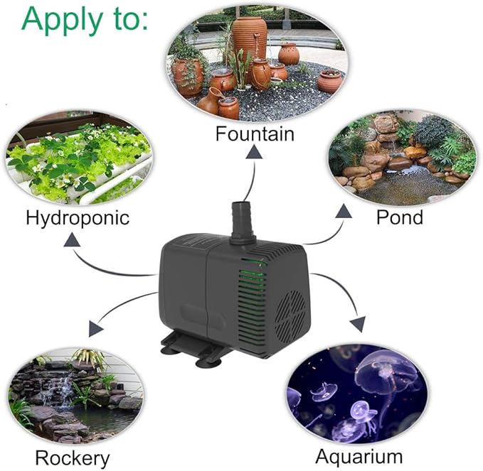 Submersible Pump 880GPH (3500L/H 60W) Ultra Quiet with Dry Burning Protection 10.2ft High Lift for Fountains, Hydroponics, Ponds, Aquariums & More…