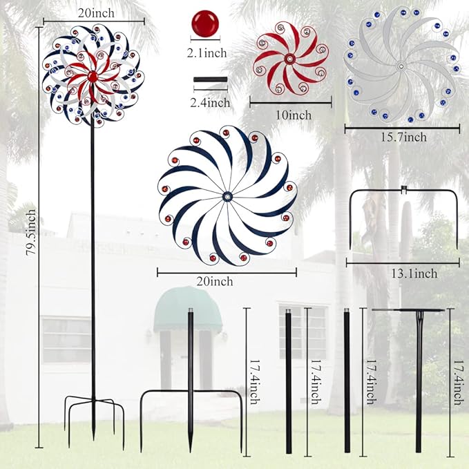 DREAMYSOUL Large Wind Spinners 20" Dia, Metal Patriotic Wind Sculpture Spinner Yard Art for Outdoor Garden Patio Decor