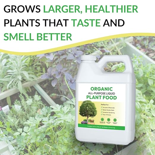 Organic All-Purpose Liquid Plant Food - Use on All Outdoor Plants: Flower Beds, Vegetable Gardens, Container Gardening | Concentrated Liquid Fertilizer Alternative (32oz, 2 Pack, Mixes to 64 Gallons)