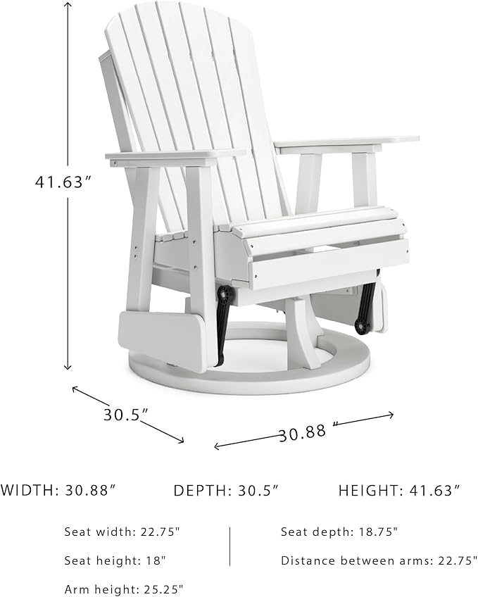 Signature Design by Ashley Hyland Wave Casual Weather Resistant HDPE Outdoor Swivel Glider Chair, White
