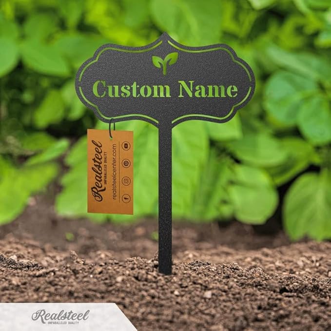 RealSteel – Customizable Seed & Plant Markers - Outdoor Herb Garden Stakes - Elegant Fruit/Vegetable Labels - Steel Plant Tags for Pots - Classy Design for Farmhouse/Greenhouse – Rose Icon