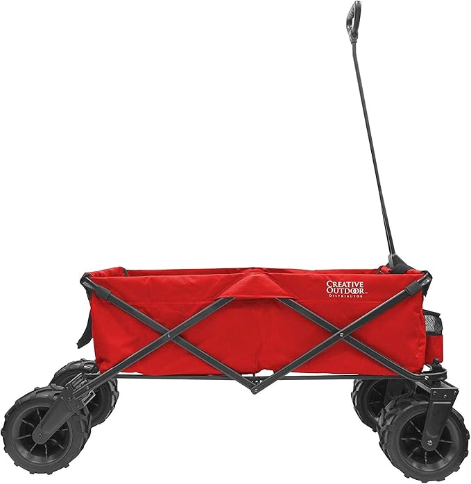 Creative Outdoor Wagon for Kids Push Pull Collapsible Stroller Giant All-Terrain Folding Cart | XXXL Monster Series Wagons | Outdoor Garden & Tailgate | Red