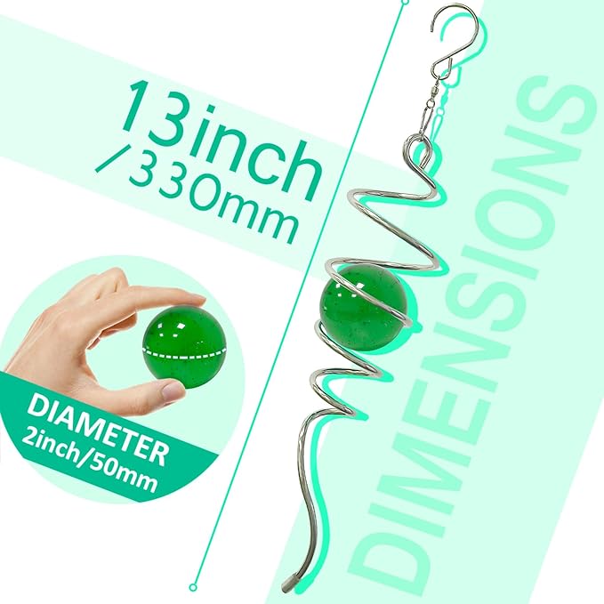 Wind Spinner Gazing Ball Spiral Tail,Decorative Wind Spinner 11inch Tail and 2 inch Glass Orb. Indoor Outdoor Wind Spinner Tail Sun Catcher Garden Decoration-13 inch Height(Green)