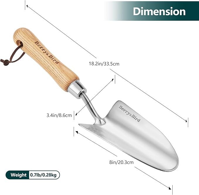 Stainless Steel Trowel, Garden Small Flower Hand Shovel, Potting Soils Scoop with Wood Handle, Gardening Bonsai Tools for Transplanting Digging Weeding Planting