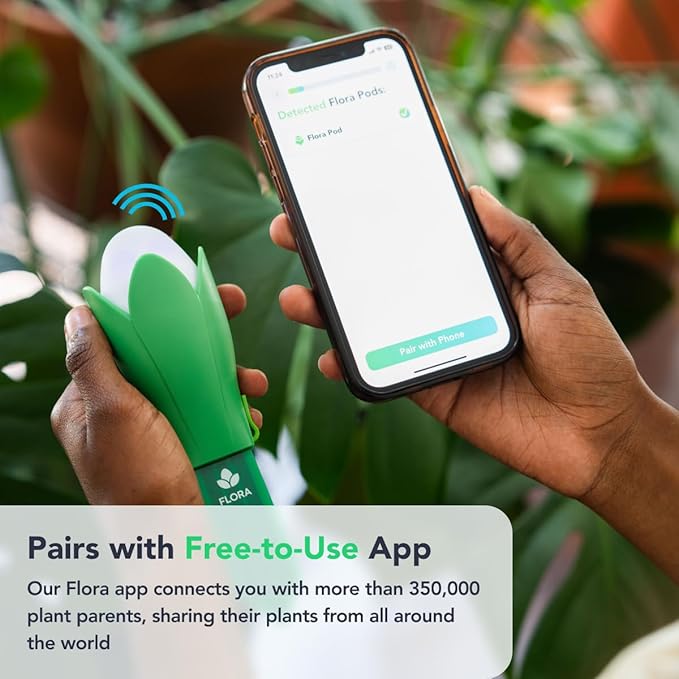 Flora Pod AI-Powered Smart Plant Monitor | for Indoor or Outdoor Plants | Personalized Alerts for Moisture, Temperature, Humidity, and Light