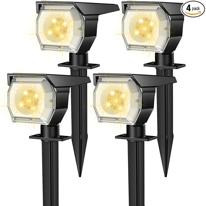 EIUIO Solar Outdoor Lights, 3 Lighting Modes Solar Spot Lights Outdoor with Auto On/Off, Waterproof Landscape Lighting for Garden Yard Pathway