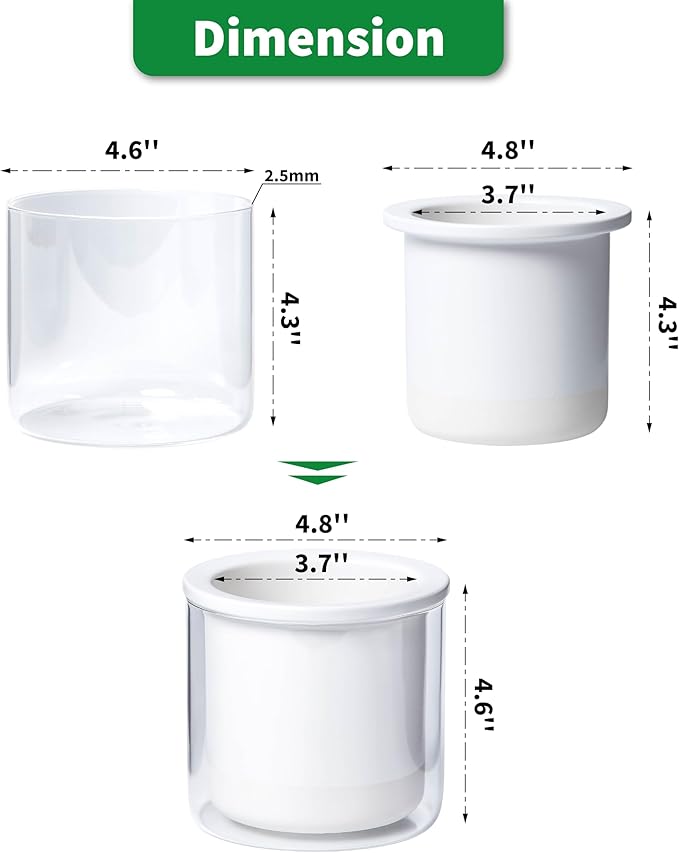 Phoenix Vine 4 Inch Self Watering Planter Pot, Design White Terracotta Pots for Plants, Indoor Cylinder Terra Cotta Pots with Glass Vase, Set of 4, 51-B-E-4