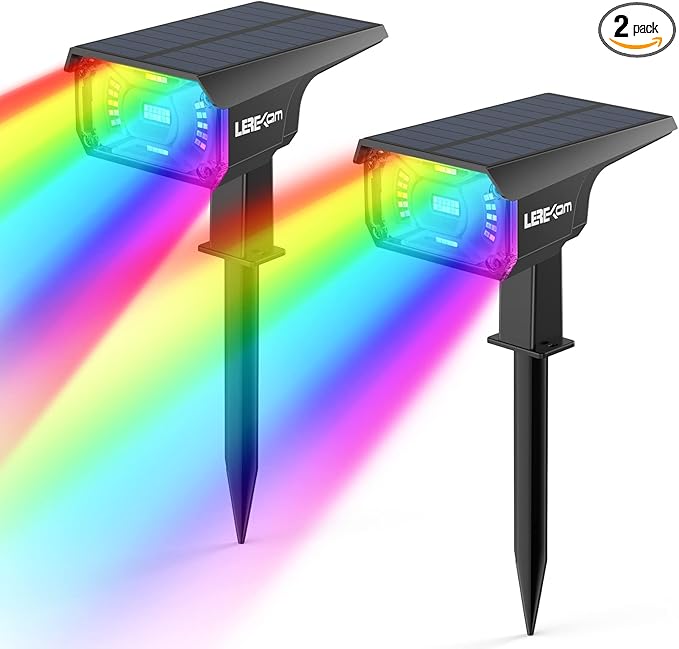 Solar Spotlights Outdoor,40 LEDs Color Changing RGB Landscape Path Lights,USB & Powered Multicoloured Spotlights,14 Colors Auto Cycling for Yard,Garden,2 Pack
