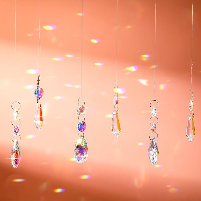24 Pcs 24 Pcs Chandelier Crystal Replacement 38 mm Teardrop & Icicle Crystal Prisms Hanging Gems Parts for Lamps and Chandeliers Suncatcher Christmas Tree Windows Home Decor (Colorful)