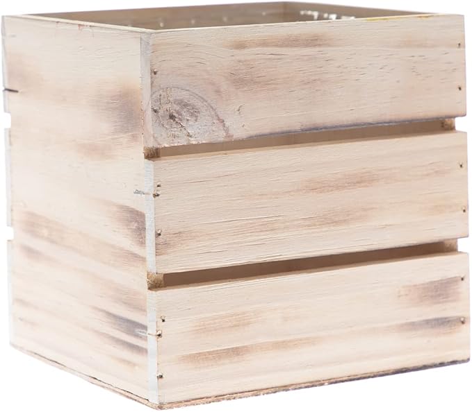 Wood Planter Box with Wine Crate Styled, 5 Inch Square, Whitewash, Plastic Liner, Garden Centerpiece Display, Wedding Flowers Holder, Home and Venue Decor (5x5 Wine Crate Set of 4, Whitewash)