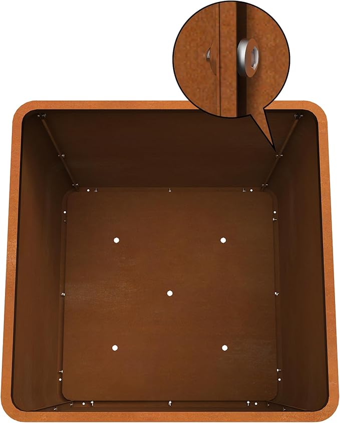 Corten Steel Planter Box 24" L x 24" W x 24" H,Large Metal Square Planter for Outdoor Plants,Metal Cube Flower Pot with Drainage Hole for Porch Hotel Patio Yard