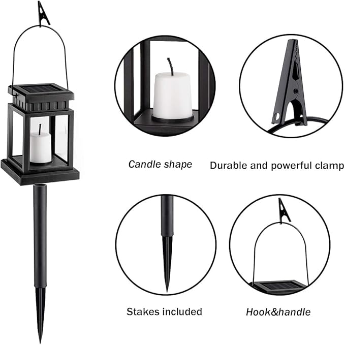 GIGALUMI Solar Lanterns Outdoor Waterproof, 4 Pack Hanging Solar Lanterns for Outside, Candle Effect Outdoor Lights for Pathway, Garden, Patio, Lawn, Porch, Gazebo, Tent, Tree, Yard(Constant Lights)
