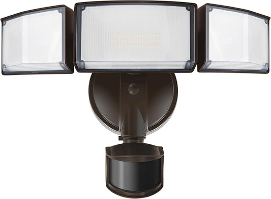 LUTEC 72W 7500LM LED Security Lights Motion Sensor Light Outdoor, 5000K Daylight, IP65 Waterproof, Dusk to Dawn, 3-Head Motion Detected Flood Light for Garage, Yard, Porch(Brown)