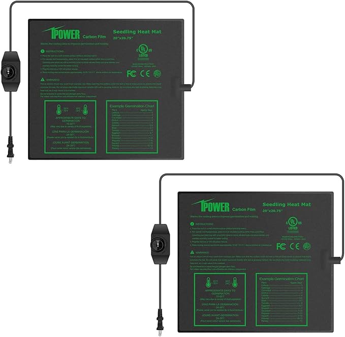 iPower 2 Pack 20" x 20.75" Seeding Heat Mat with Thermostat Temperature Adjustable Knob Durable Warm Hydroponic Plant Germination Starting Pad, Black