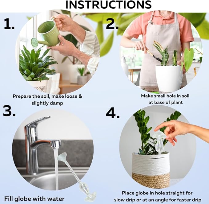 Evelots Plant Self Watering Glass Globes, Iridescent Mushroom Shaped Bulbs (4 Pack) Automatic Water Irrigation System for Plants with Funnel, Indoor & Outdoor Use -Extra Long 9 Inches