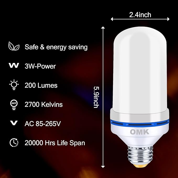 OMK Flame Light Bulbs, Christmas Decorations Flame Bulb, LED Flame Effect Fire Light Bulbs, for Porch Yard Bedroom Hotel Bar Pary Holiday Gifts