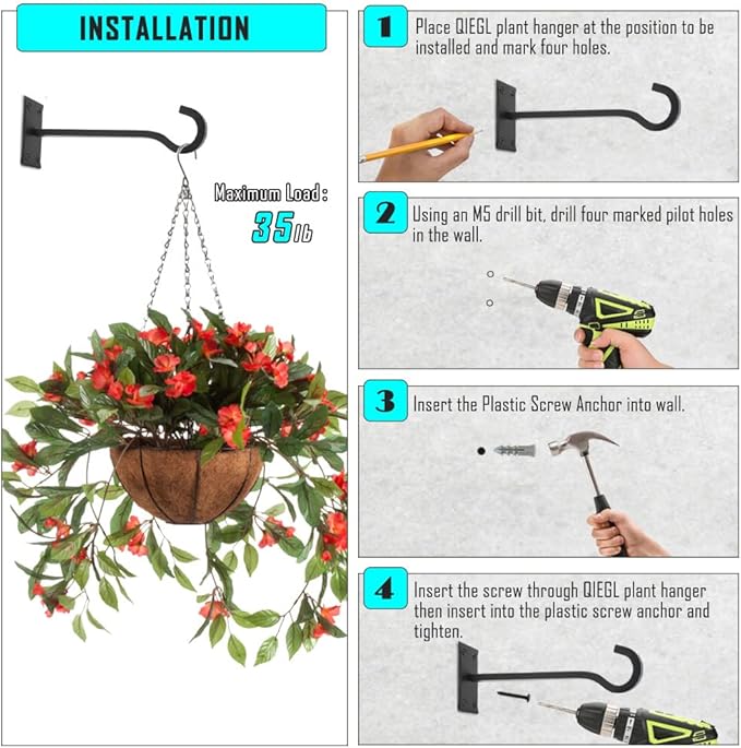 10inch Heavy Duty Plant Hangers Outdoor or Indoor Bird Feeder Hanger Shepherd Hooks 2pcs Black Metal Wall Hook for Hanging Plant Bracket, Lantern, Flower Basket, Wind Chimes