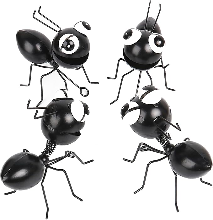 Metal Yard Art Garden Decorative Cute Ant Outdoor Wall Sculptures - Set of 4 Black