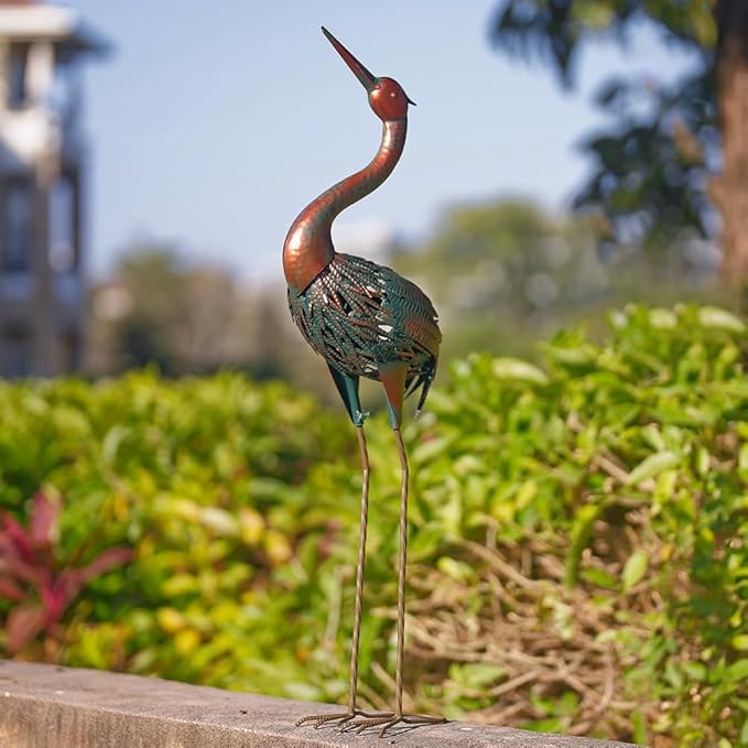 VEWOGARDEN Heron Outdoor Statues Metal Crane Garden Sculptures & Statues for Yard Lawn Patio Pool Outside Decorations, Bronze