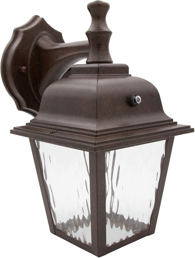 Maxxima LED Porch Lantern Outdoor Wall Light Fixture - Aged Bronze, Clear Water Glass, Photocell Sensor, 875 Lumens, 3000K Warm White, Dusk to Dawn Light Sensor, Exterior Decorative Light