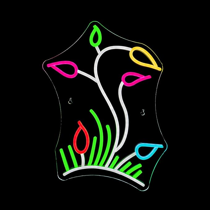 Flower Grasslands Neon Signs Tulips LED Neon Light for Wall Decor Flowers Shaped Light up Sign for Bedroom, Christmas Gift, Shop, Teen Room, lorists,Dormitory