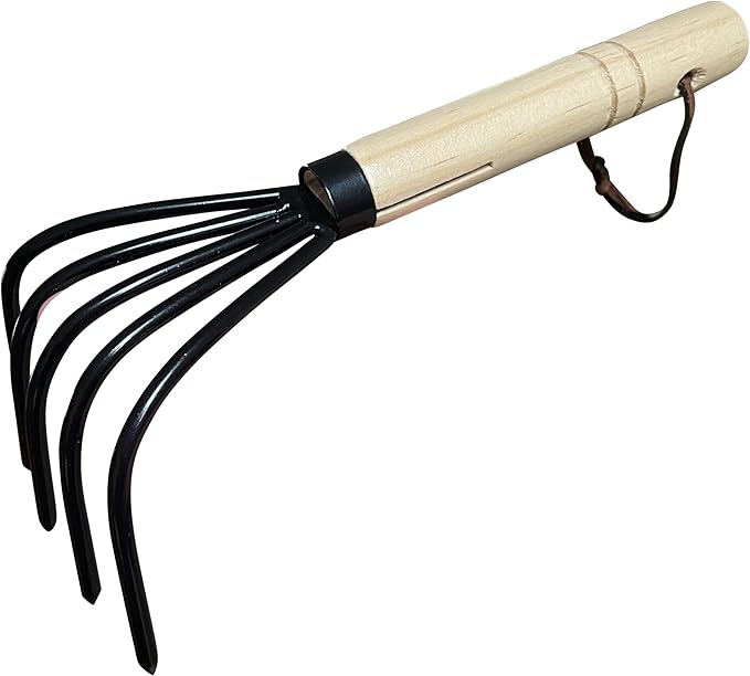 Garden Guru Hand Rake Cultivator Claw Soil Tiller - Military Grade Steel - Rust Resistant - 5 Tine Japanese Ninja Claw - Comfortable Wood Handle - Perfect Pulverized and Aerated Soil (2 Pack)