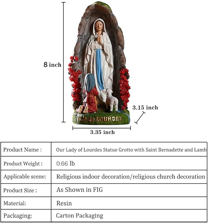 Our Lady of Lourdes Statue - 8" Resin Figurine - Saint Bernadette and Mary Statue, Sculpture with Hand-Painting - Ideal Religious Gift for Baptisms, Communions, Confirmations, Weddings, and Holidays
