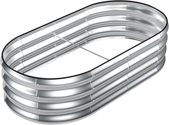 SnugNiture Galvanized Raised Garden Bed, 4x2x1ft Oval Metal Planter Box for Planting Outdoor Plants Vegetables
