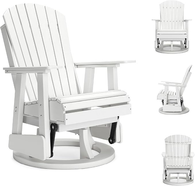 Signature Design by Ashley Hyland Wave Casual Weather Resistant HDPE Outdoor Swivel Glider Chair, White