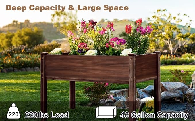 LZRS Raised Garden Bed Outdoor Planter Box with Legs for Herbs, Vegetables, Flowers, Great for Outdoor Patio, Yard and Deck, 220lb Capacity, Carbonized