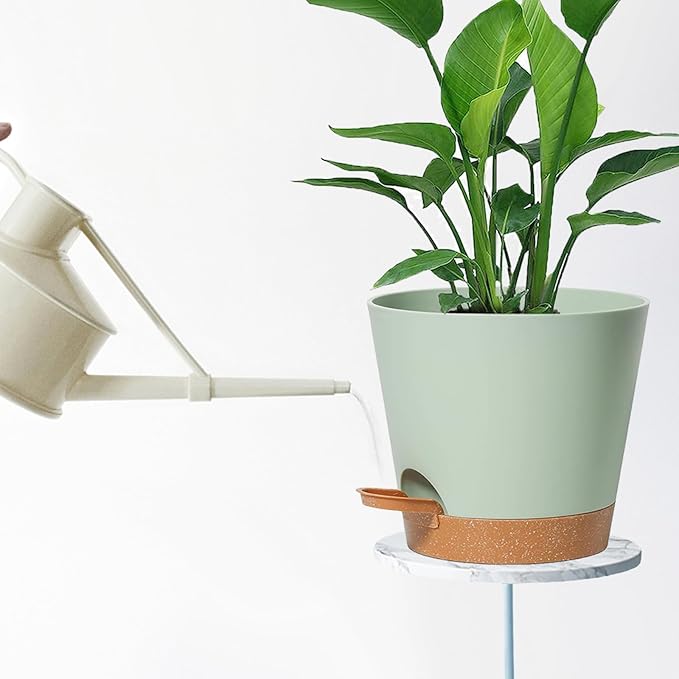 Self Watering Green Plastic Plant Pot Flower Planters with Drainage Hole And Deep Reservoir Large Planting Pots for for All Houseplants,Succulent, African Violets, Flowers and Cactus 12Inch/2pcs