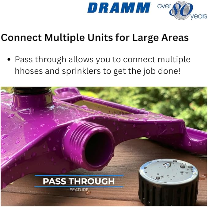 Dramm ColorStorm Gear Drive Sprinkler on Heavy Duty,Durable Metal Base, 4 Patterns, Ideal for Small, Medium & Large Areas with Pass Through Feature, Blue, 40 Foot Diameter
