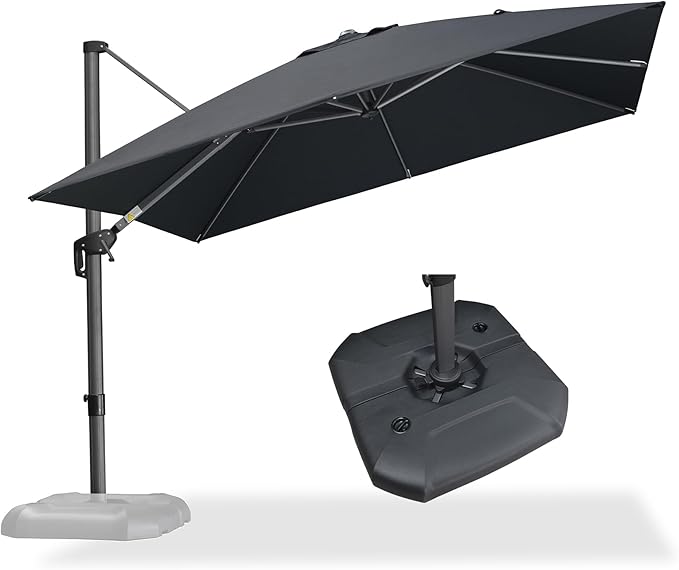 PURPLE LEAF 10 Feet Square Cantilever Umbrella Patio Umbrella with Base Outdoor Umbrella Aluminum Offset with 360-degree Rotation for Garden Deck Pool Patio Black