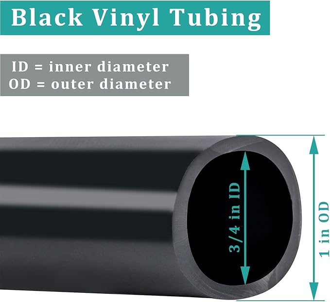 Black Vinyl Tubing 3/4” ID × 1” OD - 50 Feet PVC Flexible Plastic Tube Hybrid Hose, Transfer Water Air Oil for Pond Fountain Garden, Non-toxic and BPA free